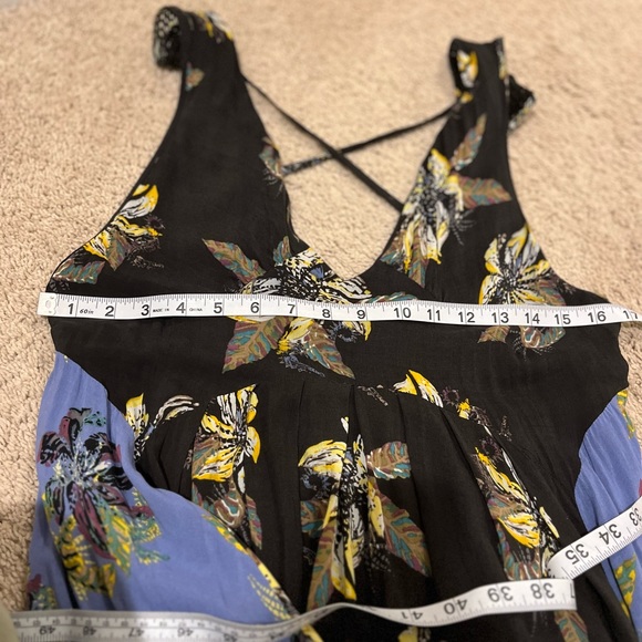 Free People Thought I Was Dreaming Black Blue Floral Mini Plunge Dress Sz S - Picture 13 of 15